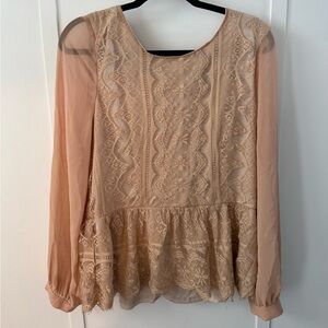 BKE Lace Blouse in Tan